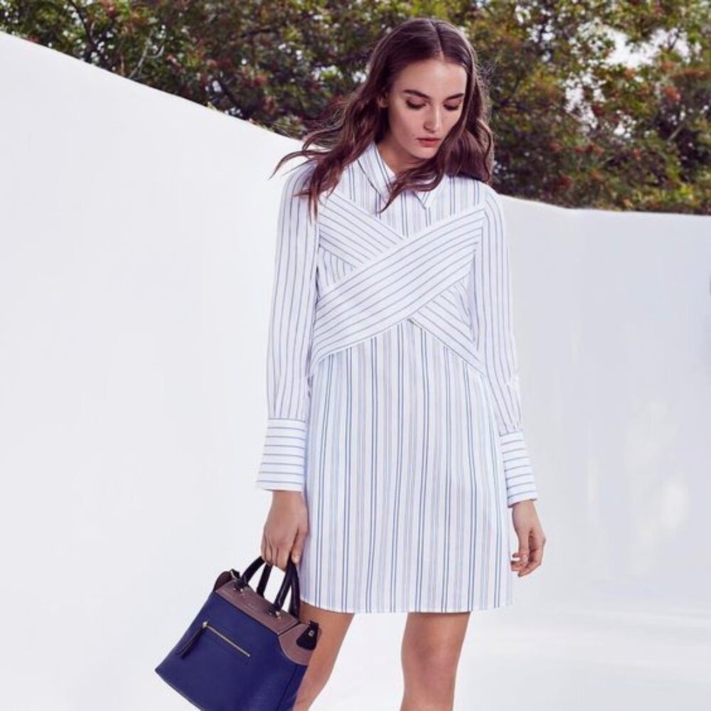 BCBGMaxAzaria Azriel Striped Shirt Dress Women Size XS Cotton Casual Collar